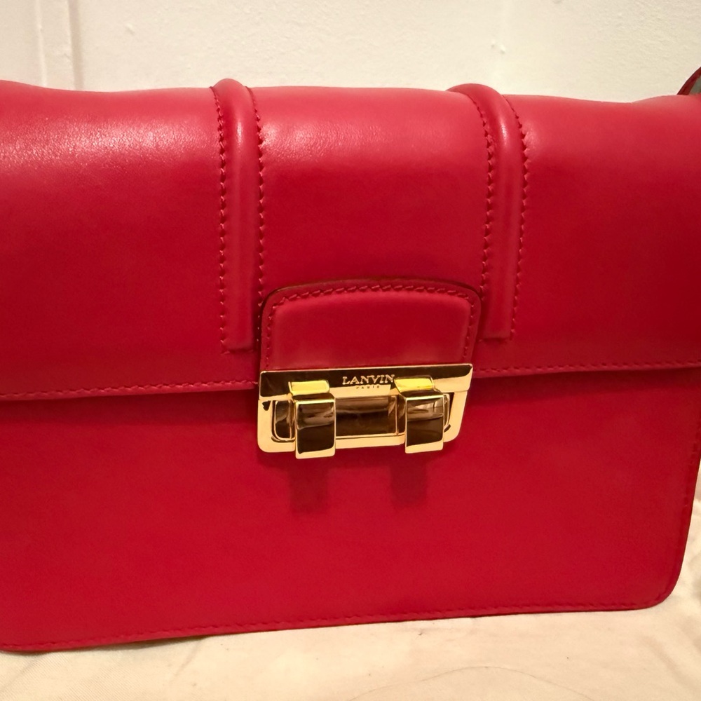 Lanvin Jiji-Crimson Leather Shoulder Bag with Gold Chain - Picture 5 of 6